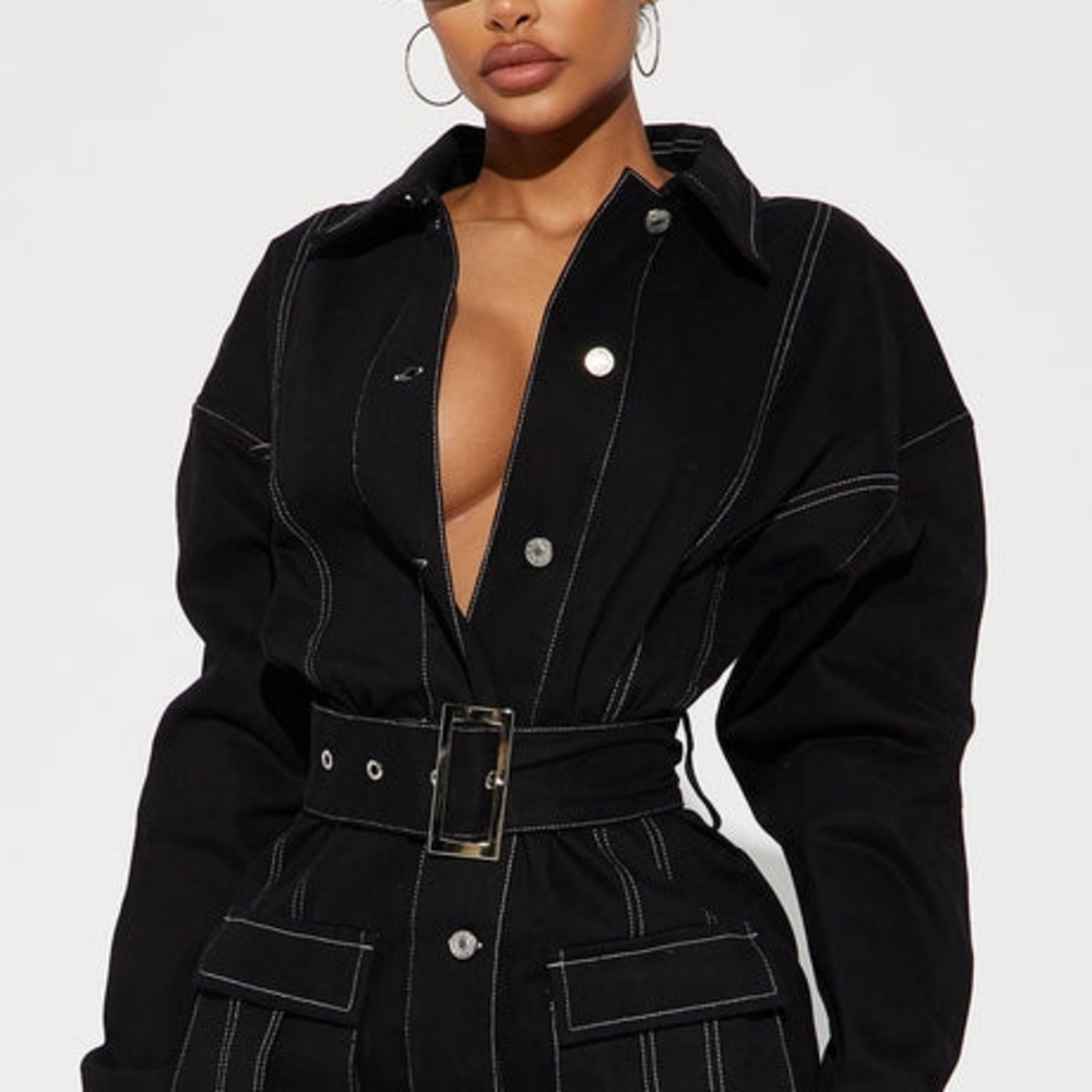 Stylish Black Belted Women's Dress/Jacket